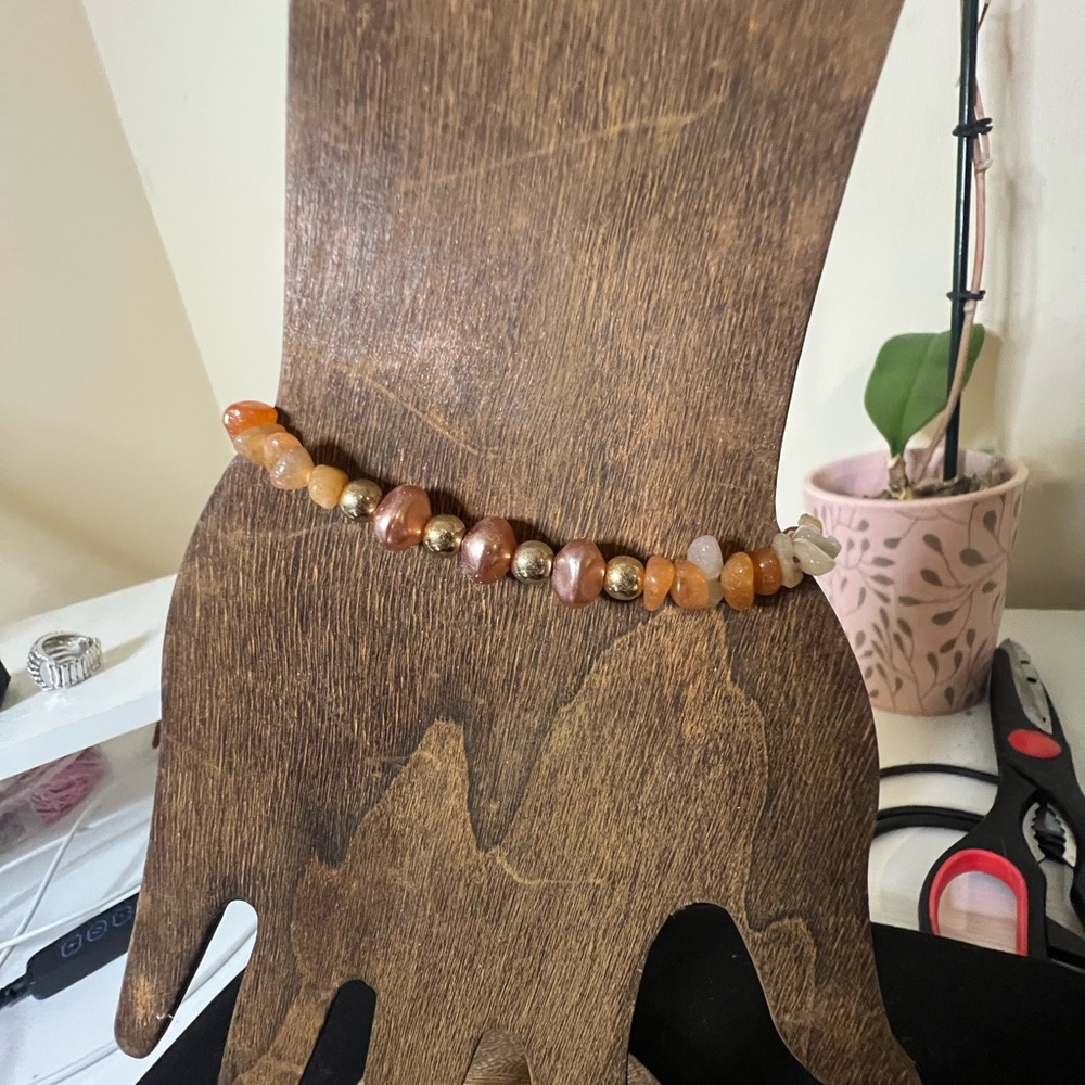 paparazzi Orange and Gold Beaded Stretch Bracelet